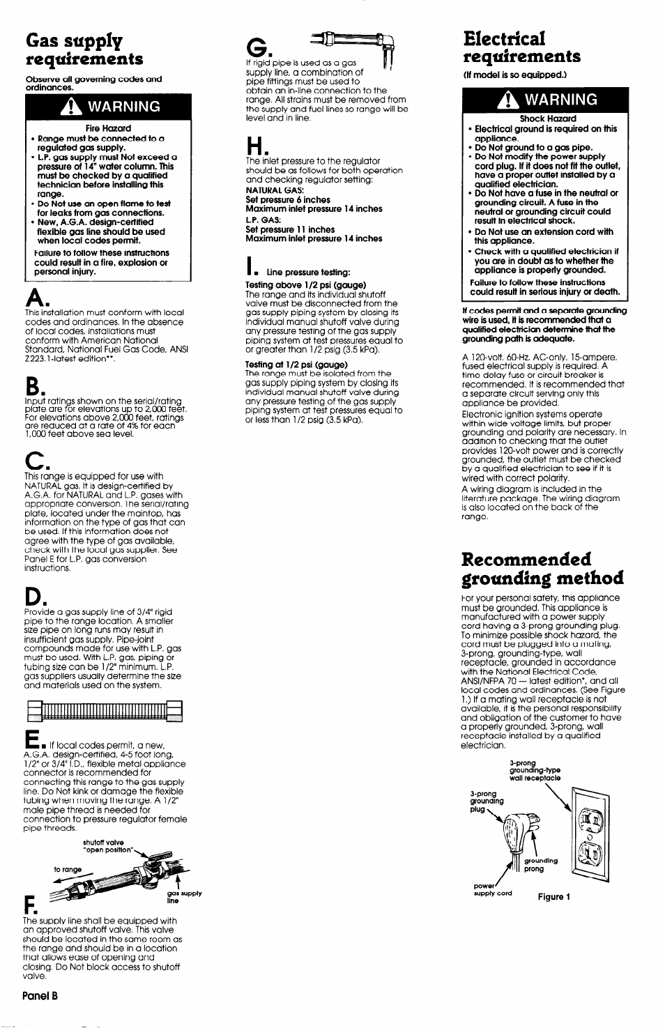 Gas supply requirements, A warning, Electrical | Requirements, Recommended grounding method, Electrical requirements | Whirlpool FGP300BL0 User Manual | Page 3 / 7