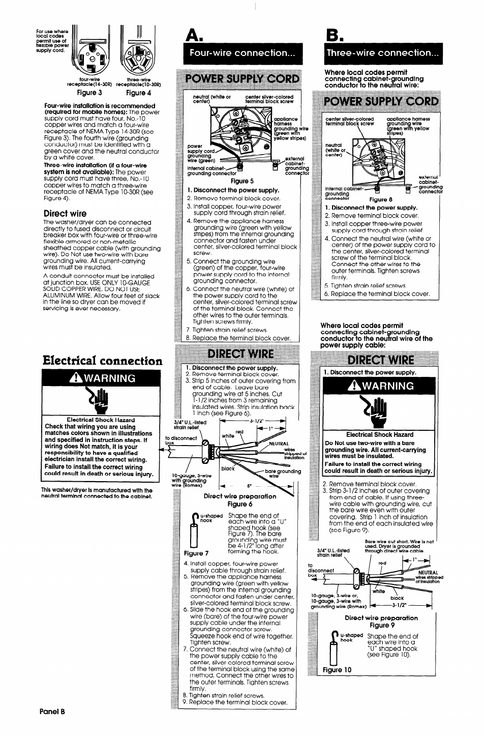 Warning, Electrical connection ^warning, Power supply cord | Direct wire, K>wrat supply cord | Whirlpool 3397612 User Manual | Page 3 / 9
