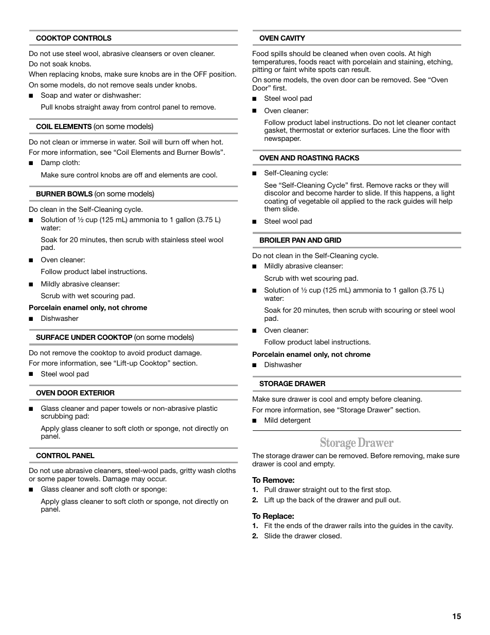 Storage drawer | Whirlpool 8522769 User Manual | Page 15 / 19
