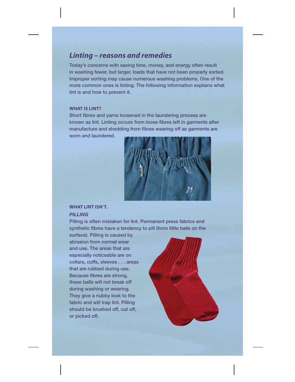 Linting – reasons and remedies | Whirlpool AMERICAN HEAVY DUTY LAUNDRY PRODUCTS W10131548B User Manual | Page 7 / 12
