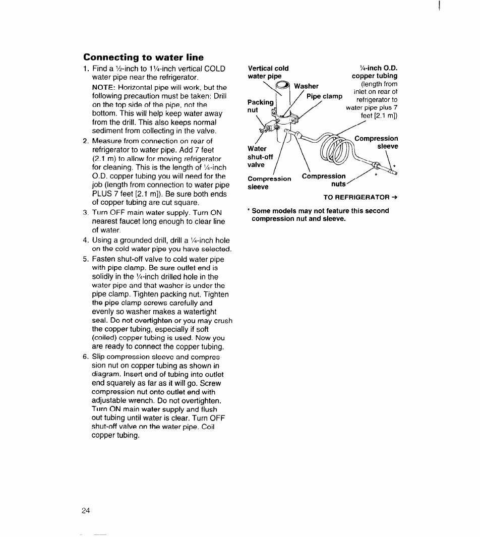 Connecting to water line | Whirlpool UPRIGHT FREEZER User Manual | Page 25 / 36