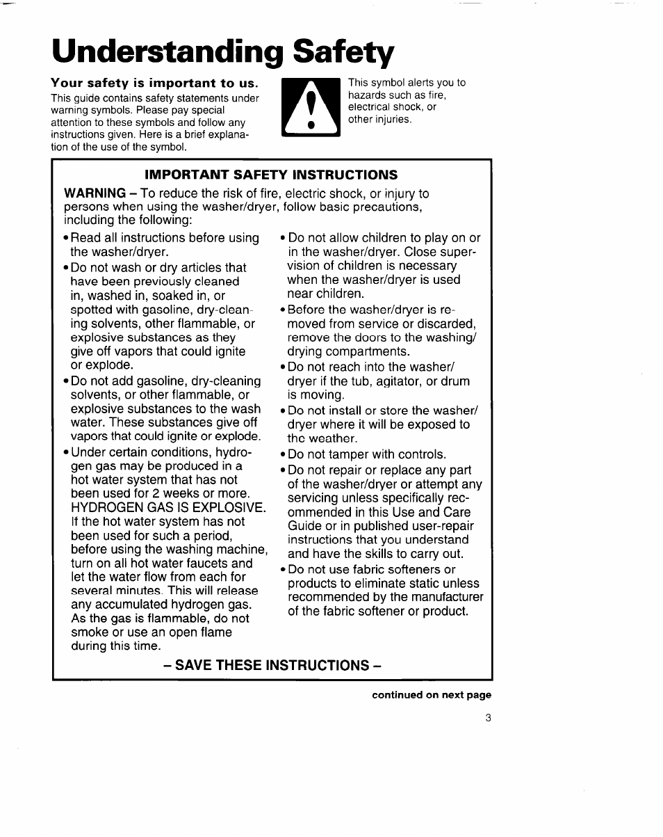Understanding safety, Important safety instructions, Understanding safety -4 | Whirlpool 3396315 User Manual | Page 3 / 78