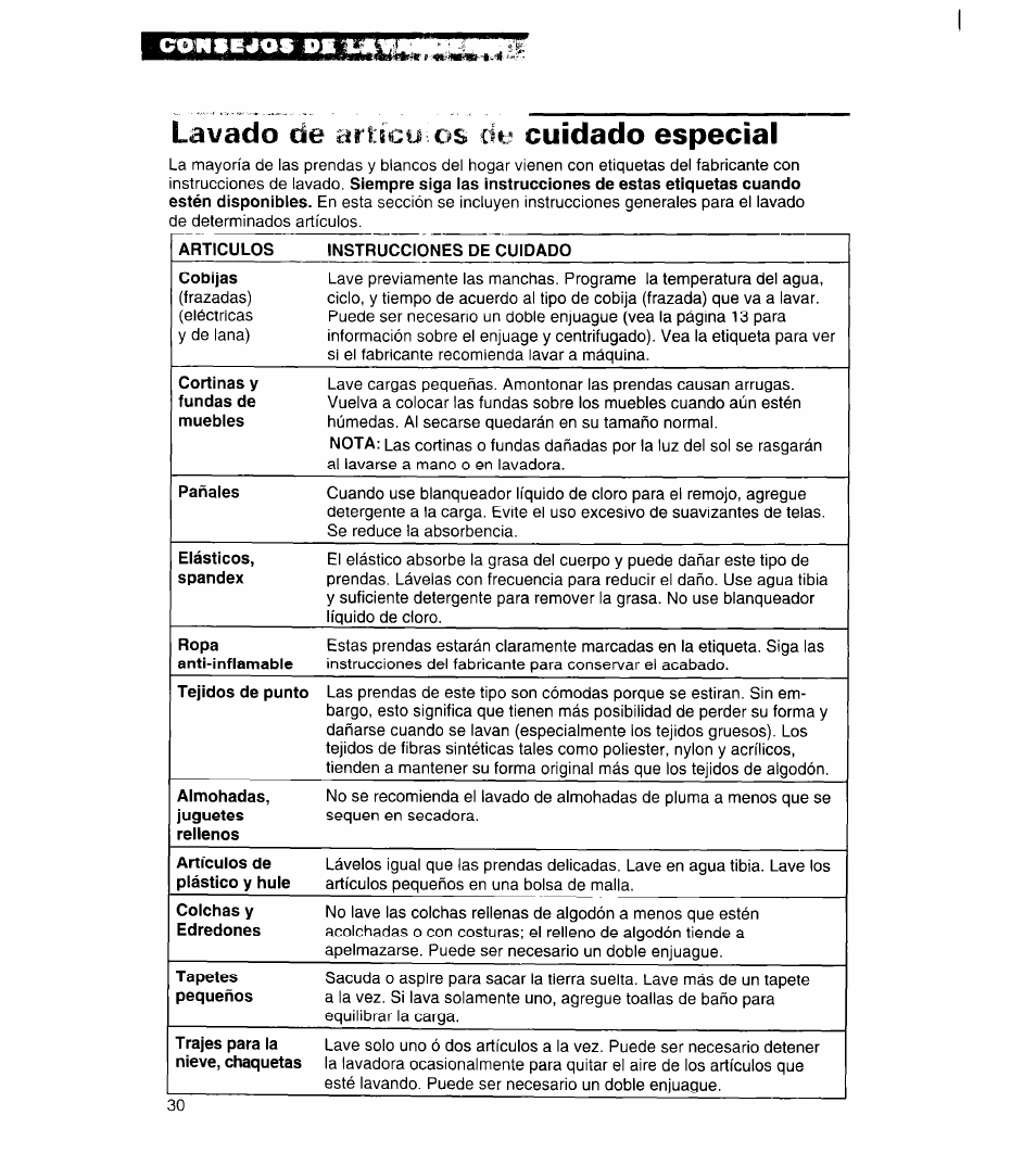 Lavado de ártico os de cuidado especial | Whirlpool 3396315 User Manual | Page 66 / 78