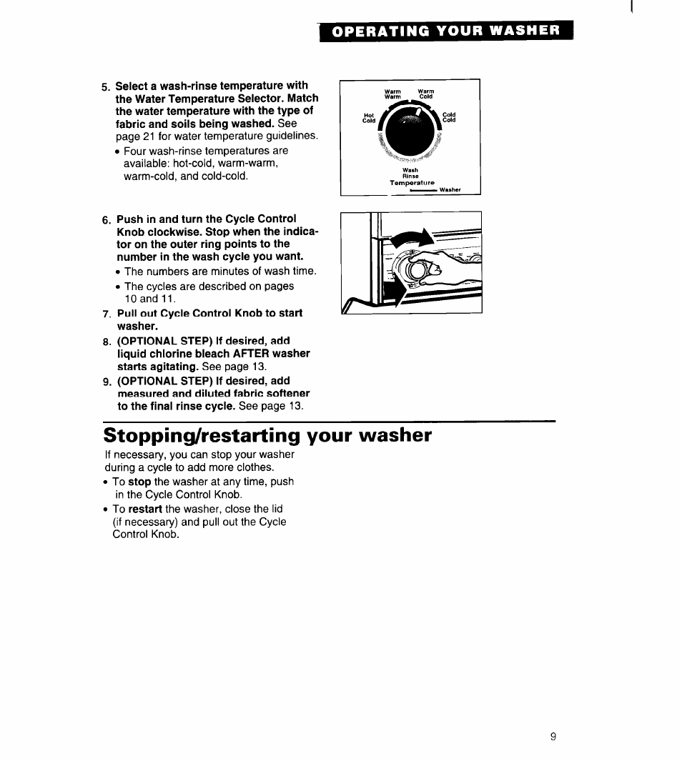 Stopping/restarting your washer, Stopping/restarting your dryer | Whirlpool 3396315 User Manual | Page 9 / 78