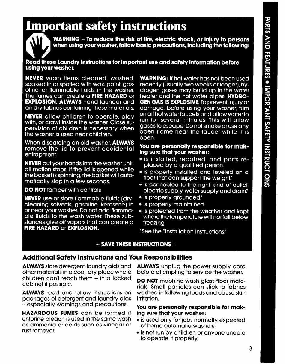 Important safety instructions | Whirlpool LA6150XS User Manual | Page 3 / 12