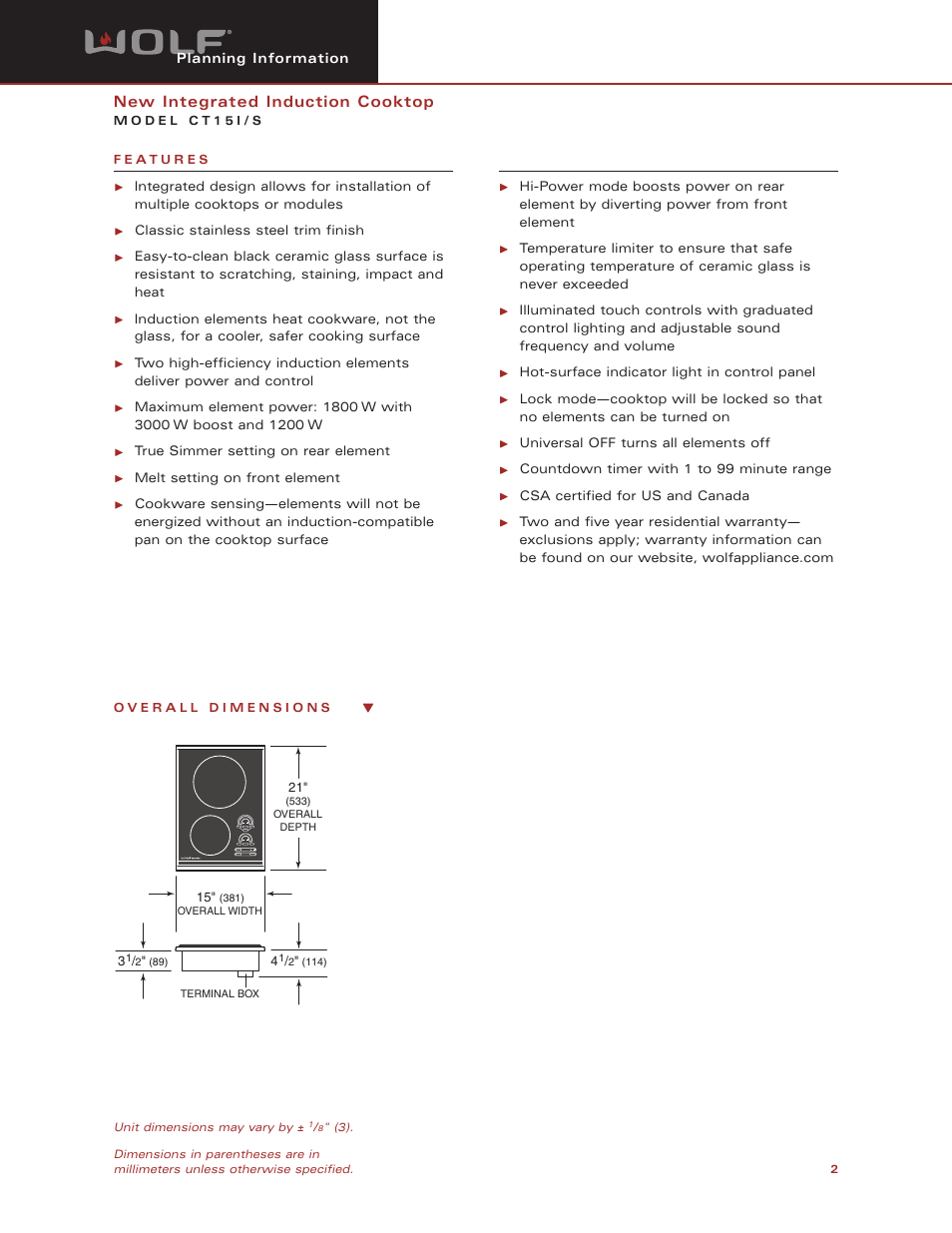 Wolf CT15I/S User Manual | Page 2 / 6