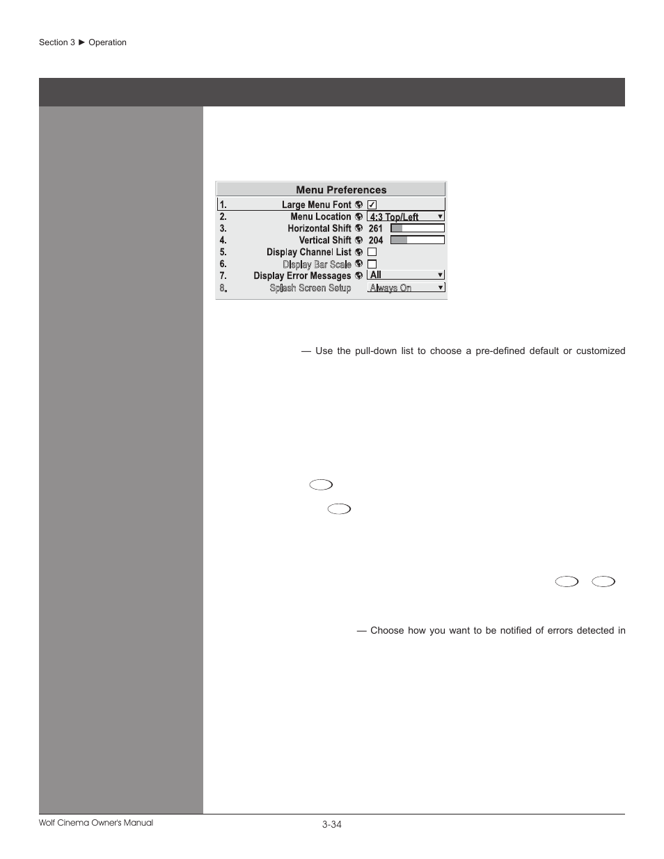 Menu preferences | Wolf DCX-1000I User Manual | Page 58 / 152