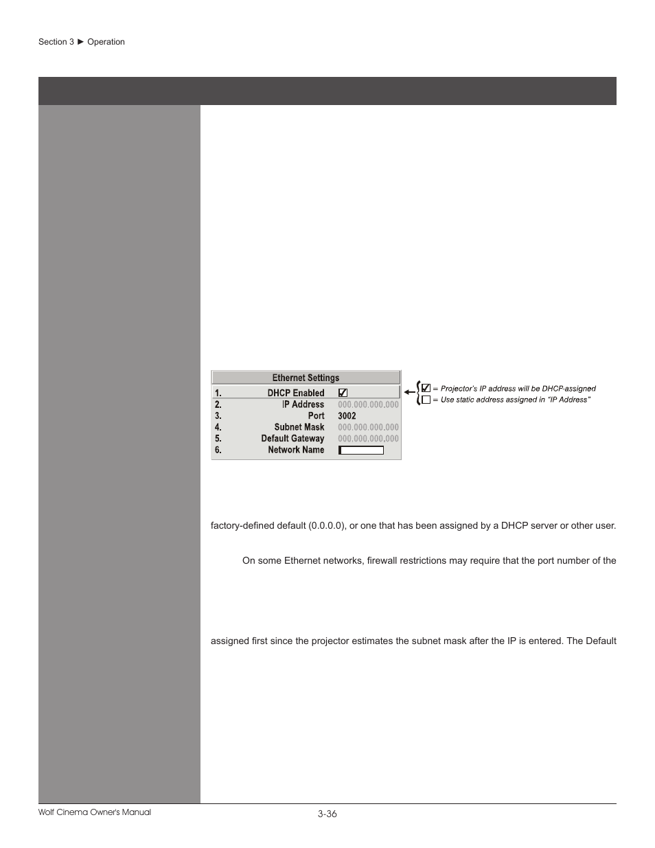 Ethernet settings | Wolf DCX-1000I User Manual | Page 60 / 152