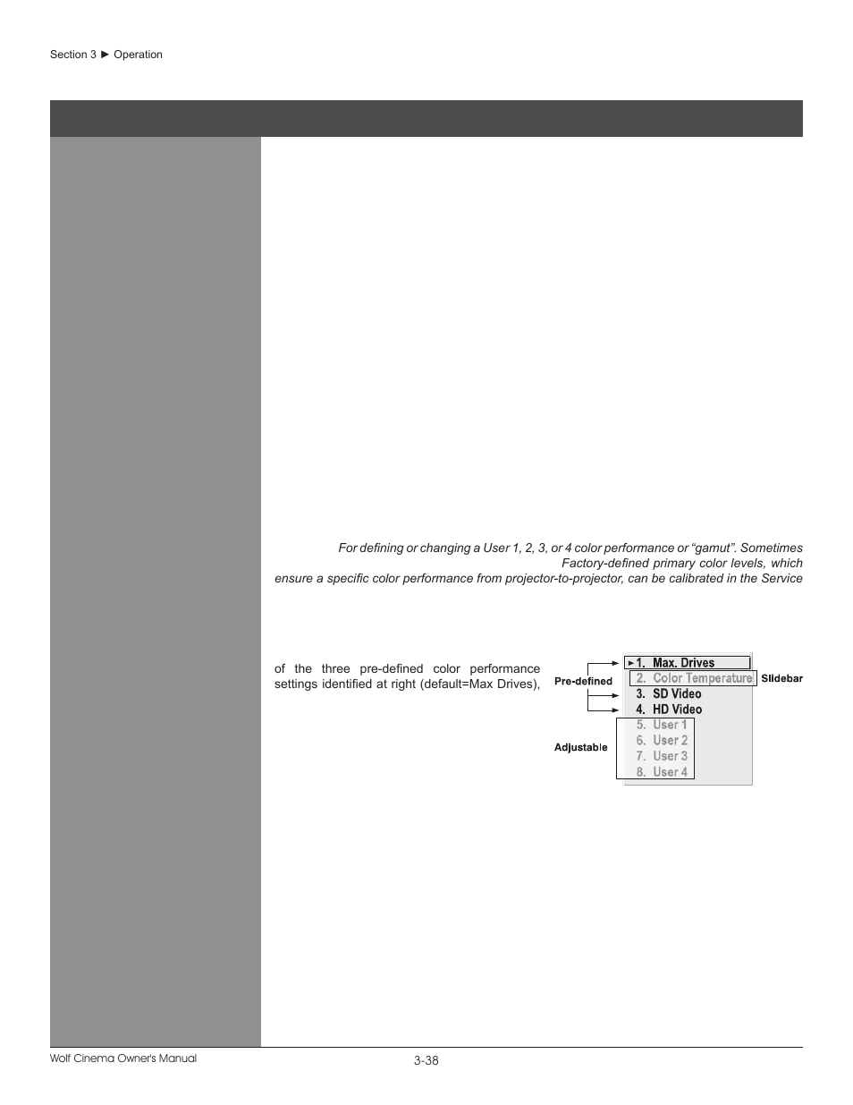 White field uniformity, Edge blending, Color adjustments by x/y, and color temp adjust | Wolf DCX-1000I User Manual | Page 62 / 152