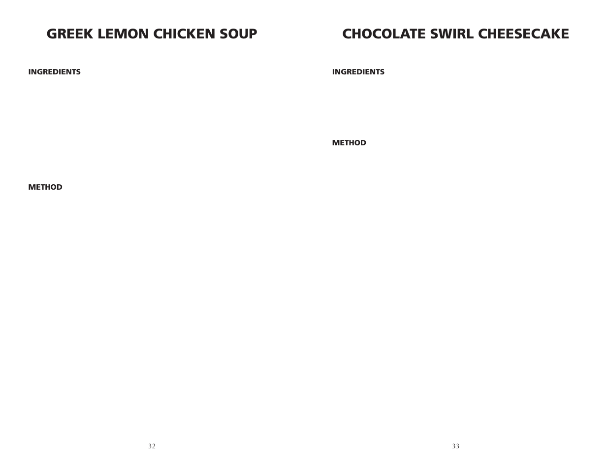 Chocolate swirl cheesecake, Greek lemon chicken soup | Wolf BPCR0075 User Manual | Page 17 / 20