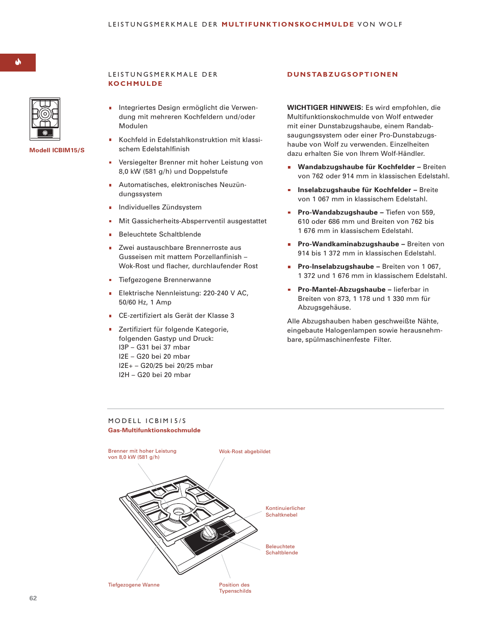 Wolf MULTI FUNCTION COOKTOP ICBIM15 User Manual | Page 62 / 72