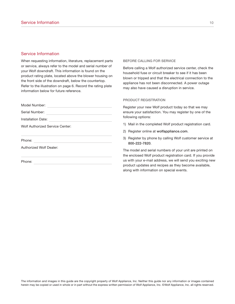 Wolf Downdraft Ventilation User Manual | Page 10 / 12