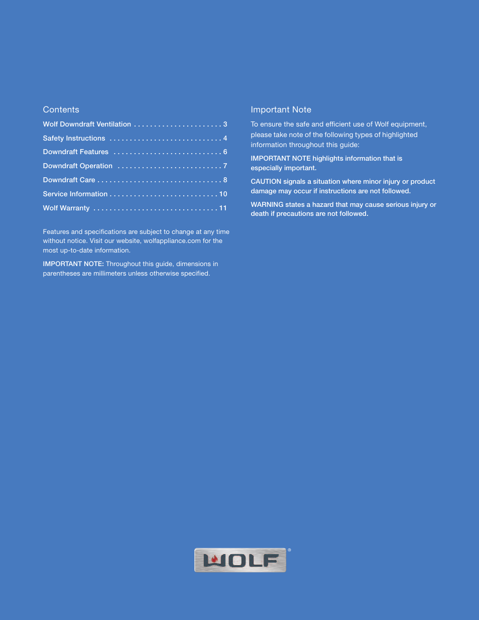 Wolf Downdraft Ventilation User Manual | Page 2 / 12