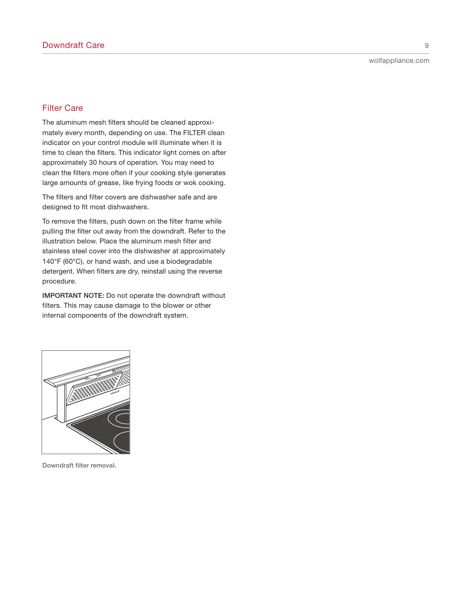 Wolf Downdraft Ventilation User Manual | Page 9 / 12
