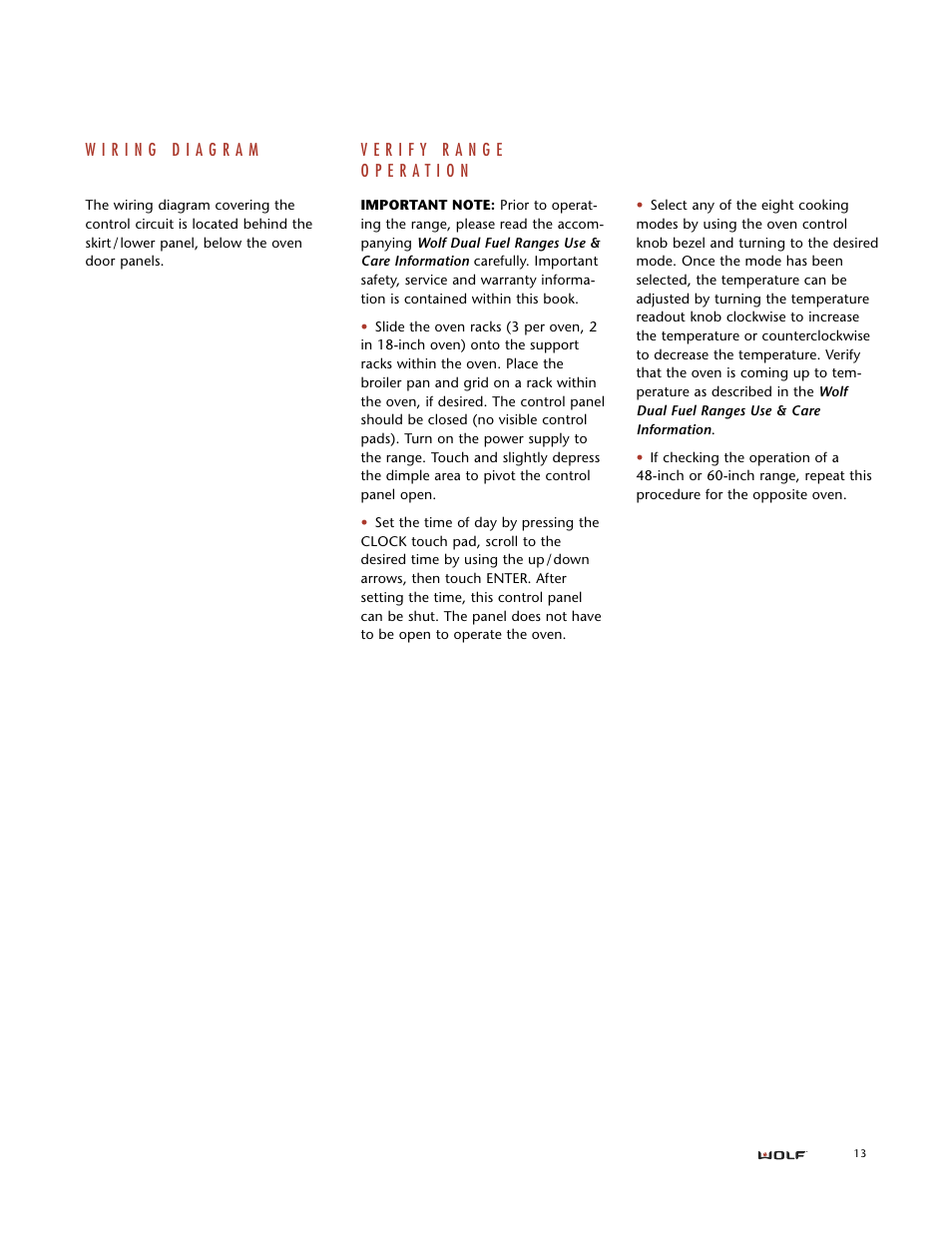 Wolf DUAL FUEL RANGES User Manual | Page 13 / 16