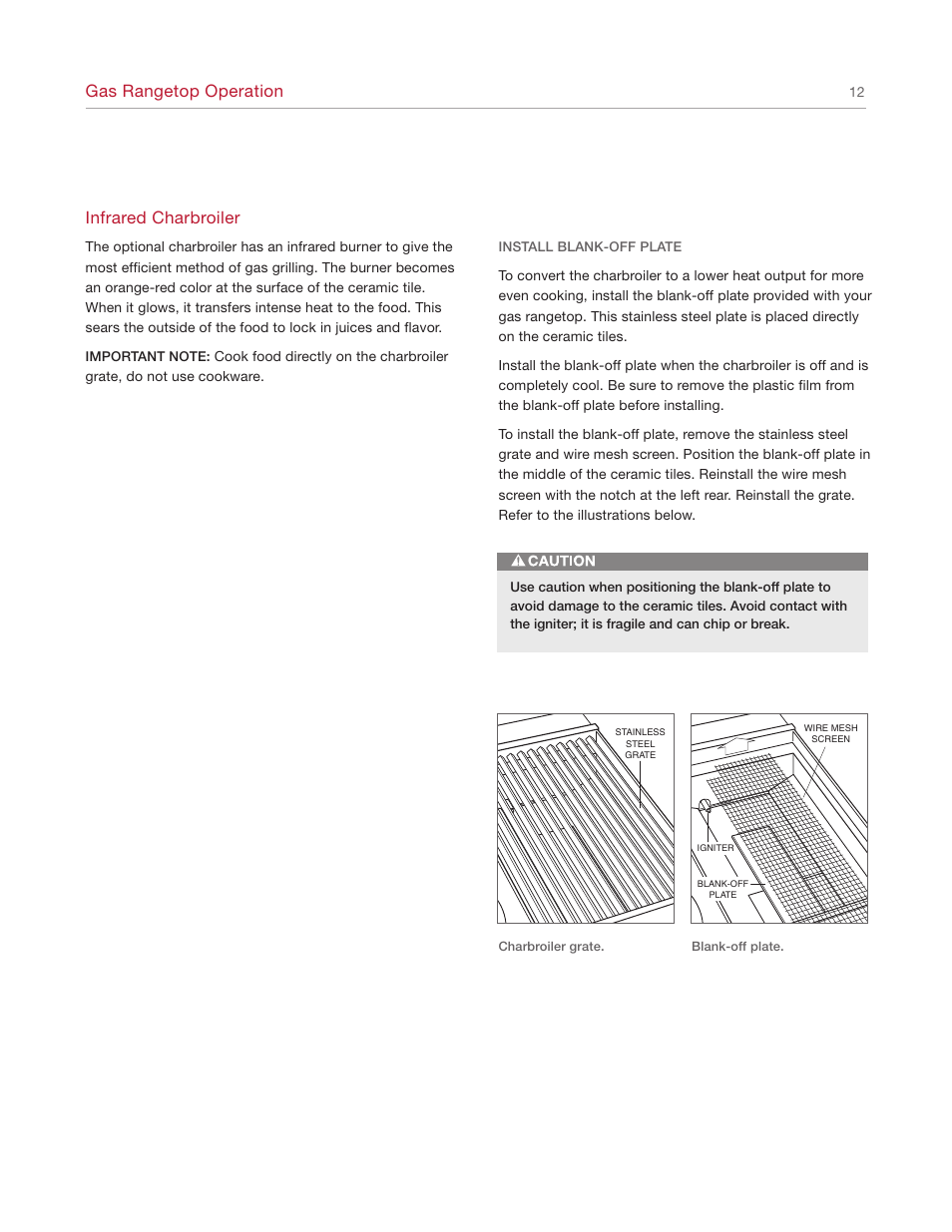Gas rangetop operation, Infrared charbroiler | Wolf Range User Manual | Page 12 / 24