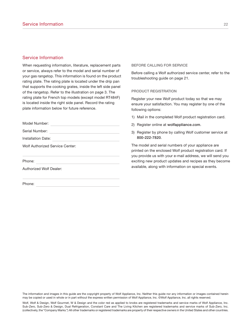 Wolf Range User Manual | Page 22 / 24