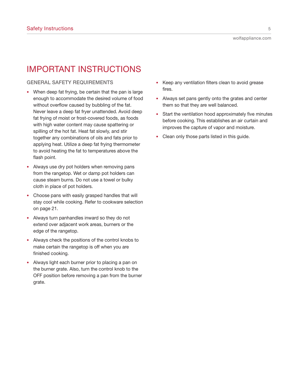 Important instructions | Wolf Range User Manual | Page 5 / 24