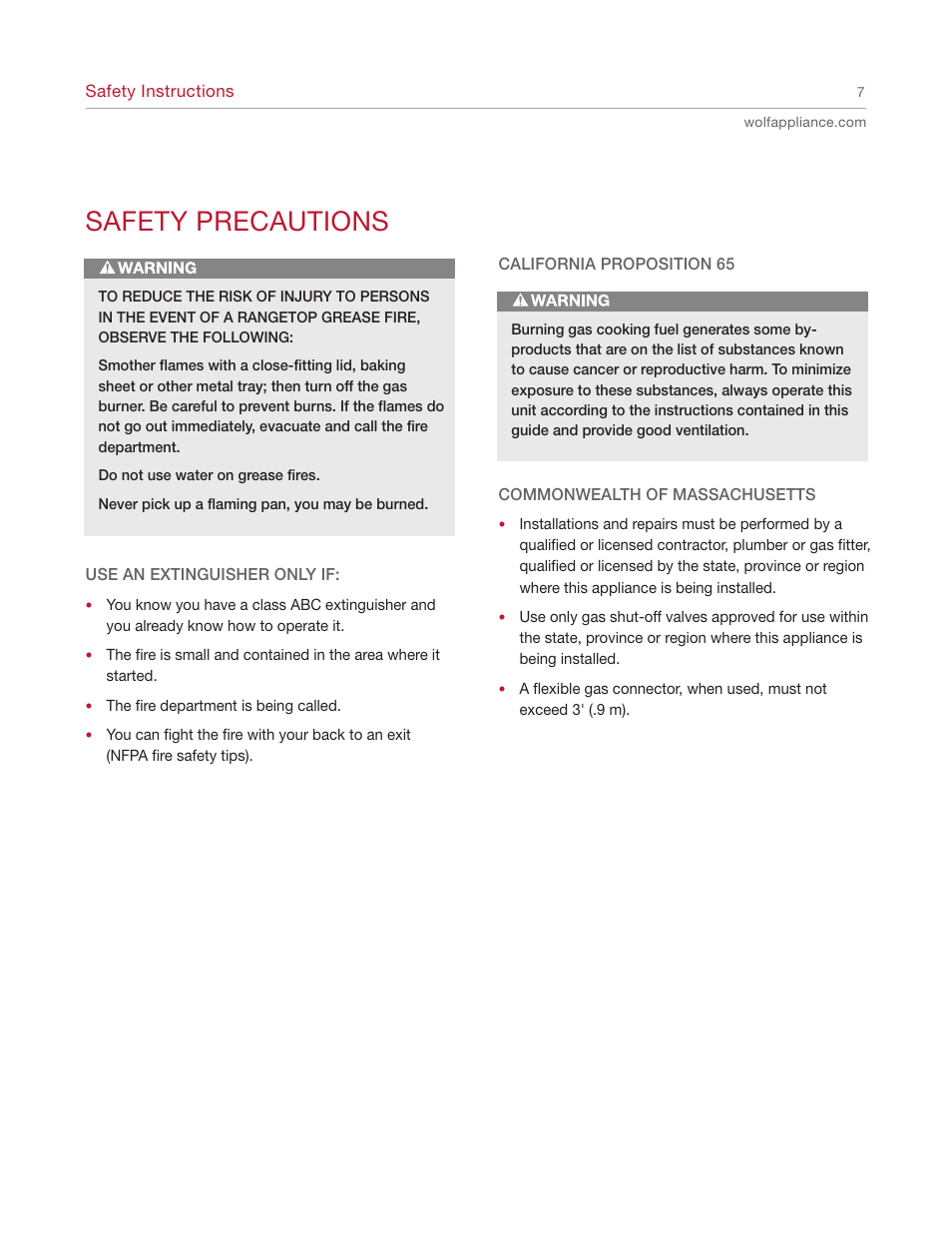 Safety precautions | Wolf Range User Manual | Page 7 / 24