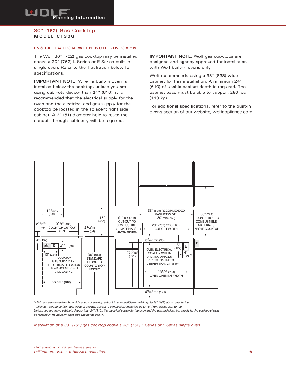 Gas cooktop | Wolf CT30G User Manual | Page 6 / 7