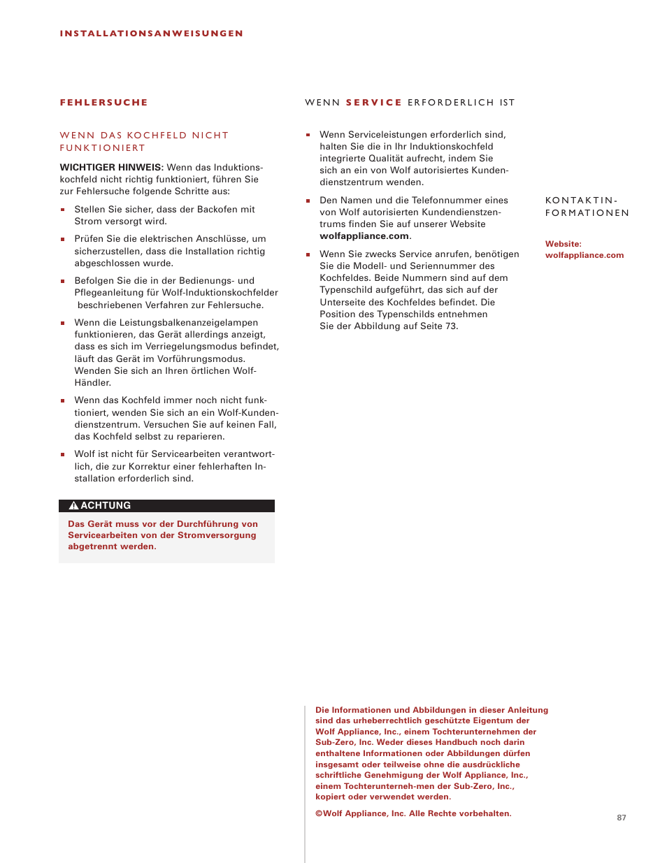 Wolf Induction s ICBCT30I User Manual | Page 87 / 88