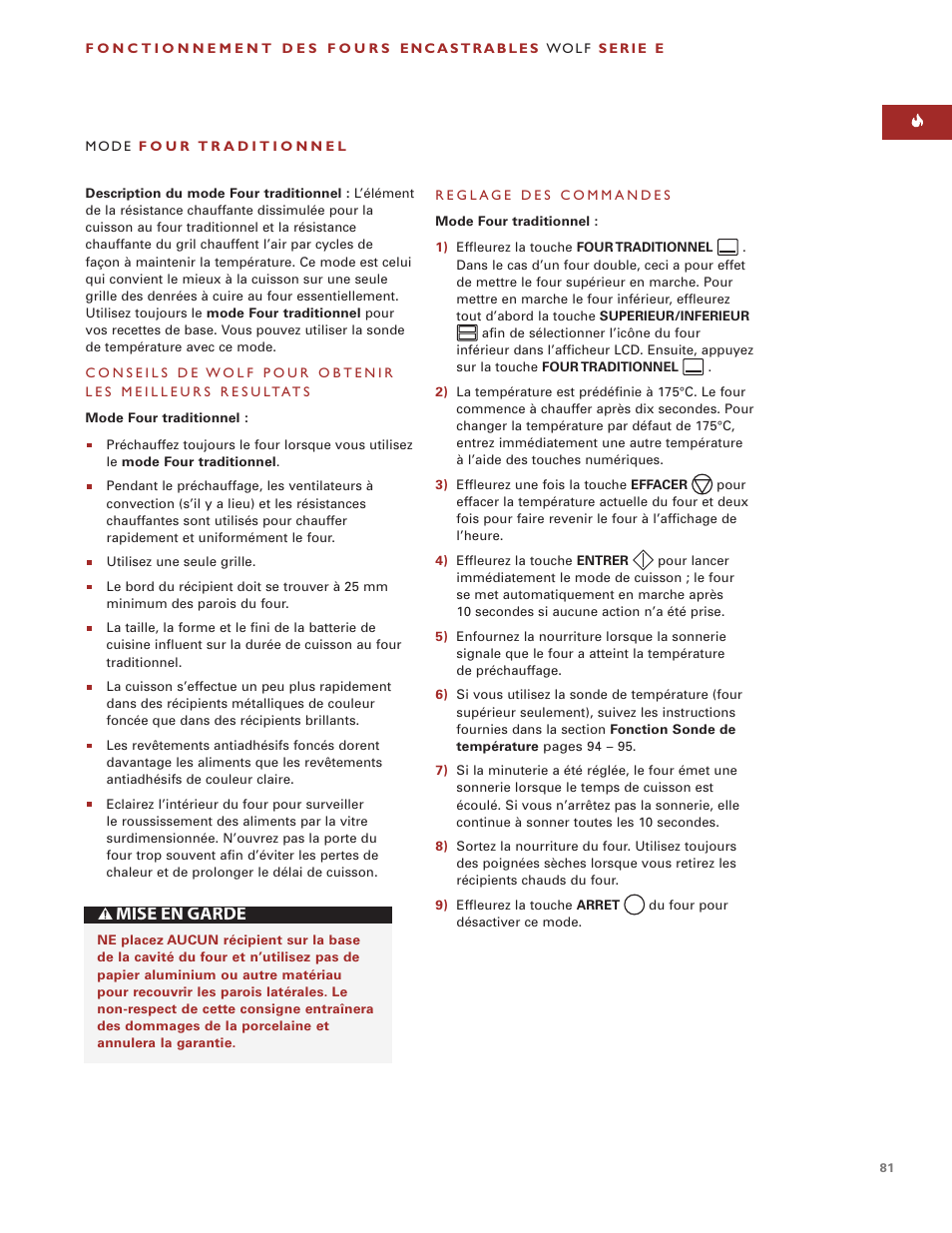 Mise en garde | Wolf ICBSO30-2F/S User Manual | Page 81 / 169