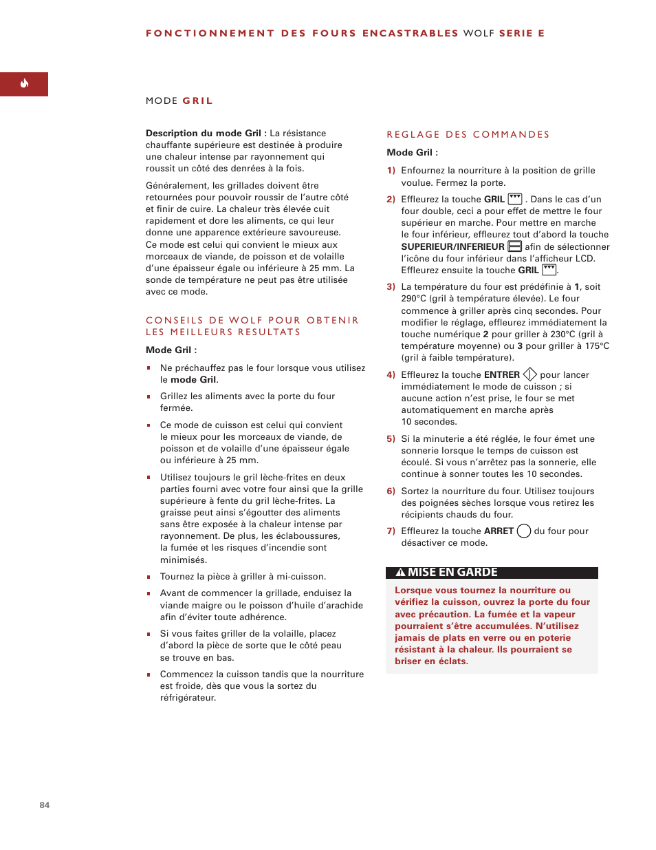 Mise en garde | Wolf ICBSO30-2F/S User Manual | Page 84 / 169