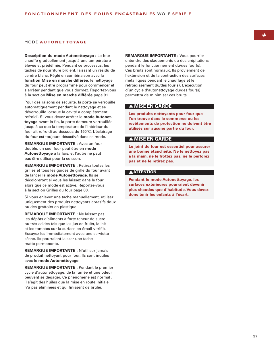 Mise en garde | Wolf ICBSO30-2F/S User Manual | Page 97 / 169