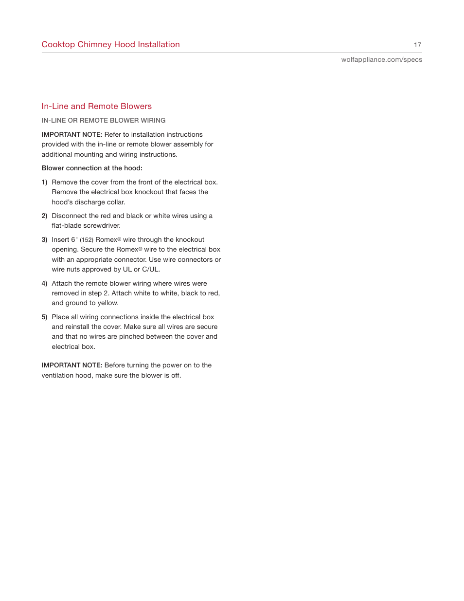 Wolf Ventilation Hood User Manual | Page 17 / 20