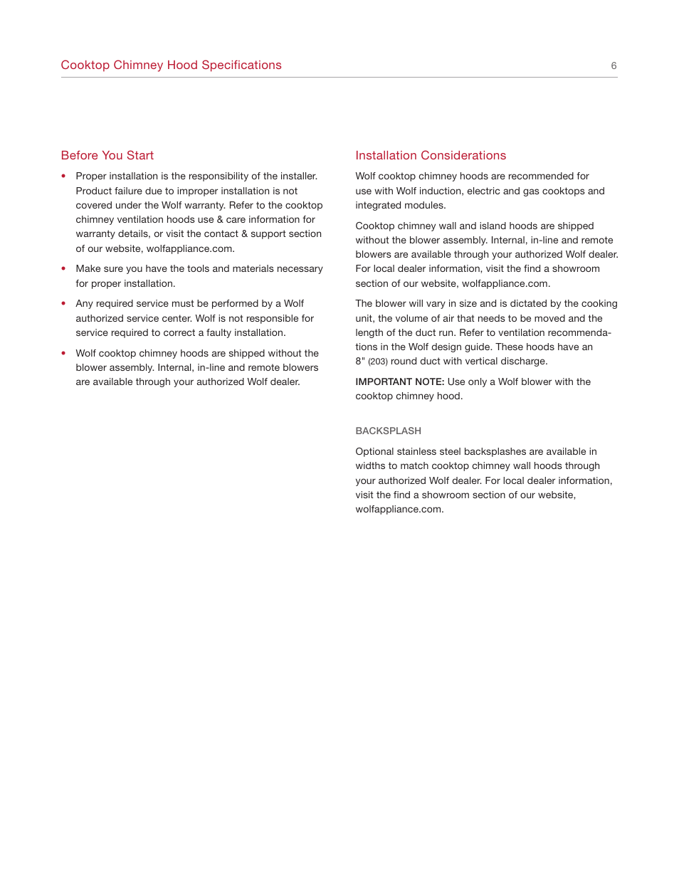 Wolf Ventilation Hood User Manual | Page 6 / 20