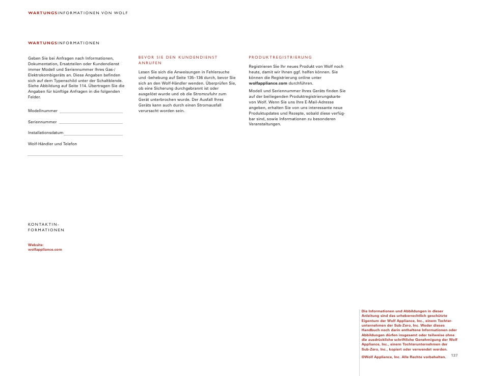 Wolf DUAL FUEL RANGES 105 User Manual | Page 137 / 140