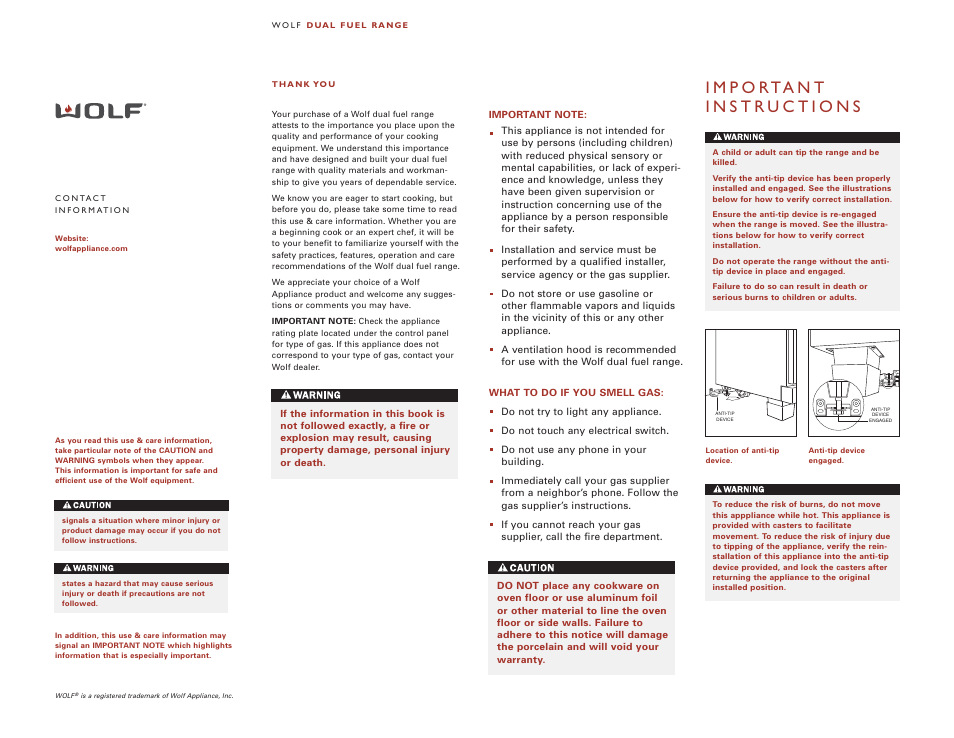Wolf DUAL FUEL RANGES 105 User Manual | Page 3 / 140