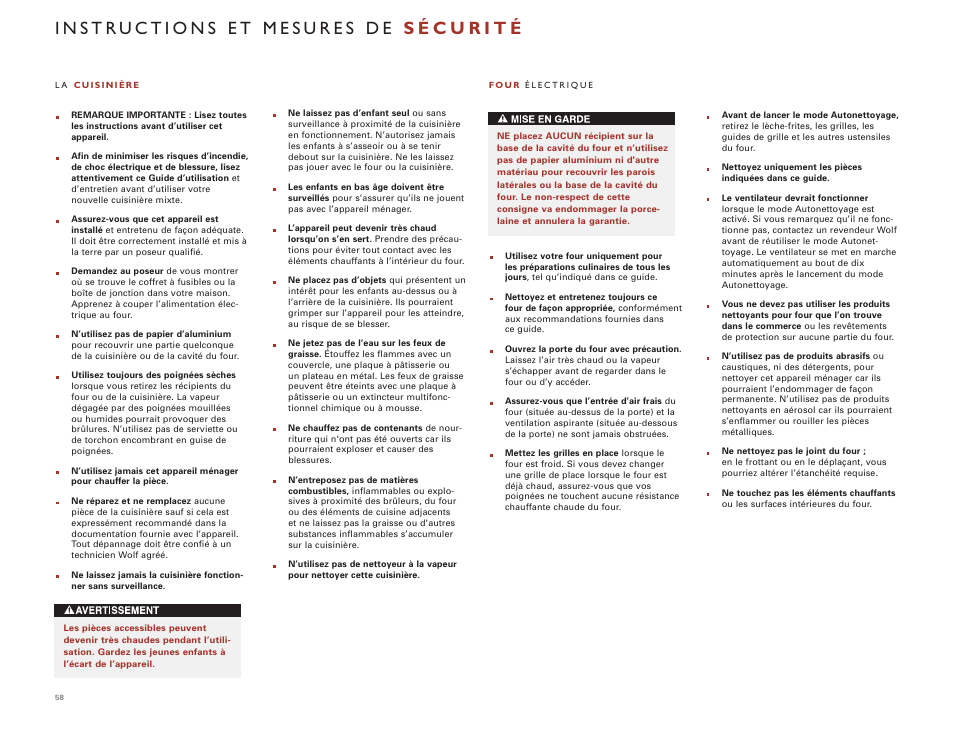 Wolf DUAL FUEL RANGES 105 User Manual | Page 58 / 140