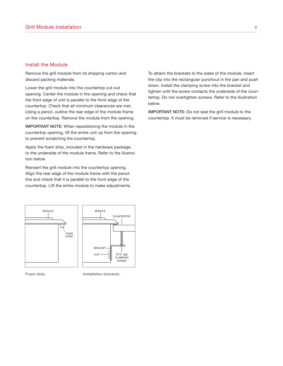 Grill module installation, Install the module | Wolf IG15/S User Manual | Page 8 / 12