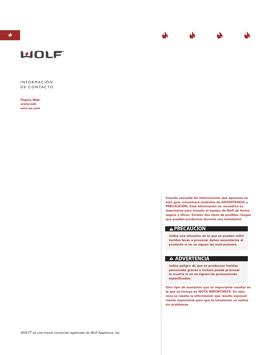 Precaución | Wolf ICBCT15G User Manual | Page 18 / 74