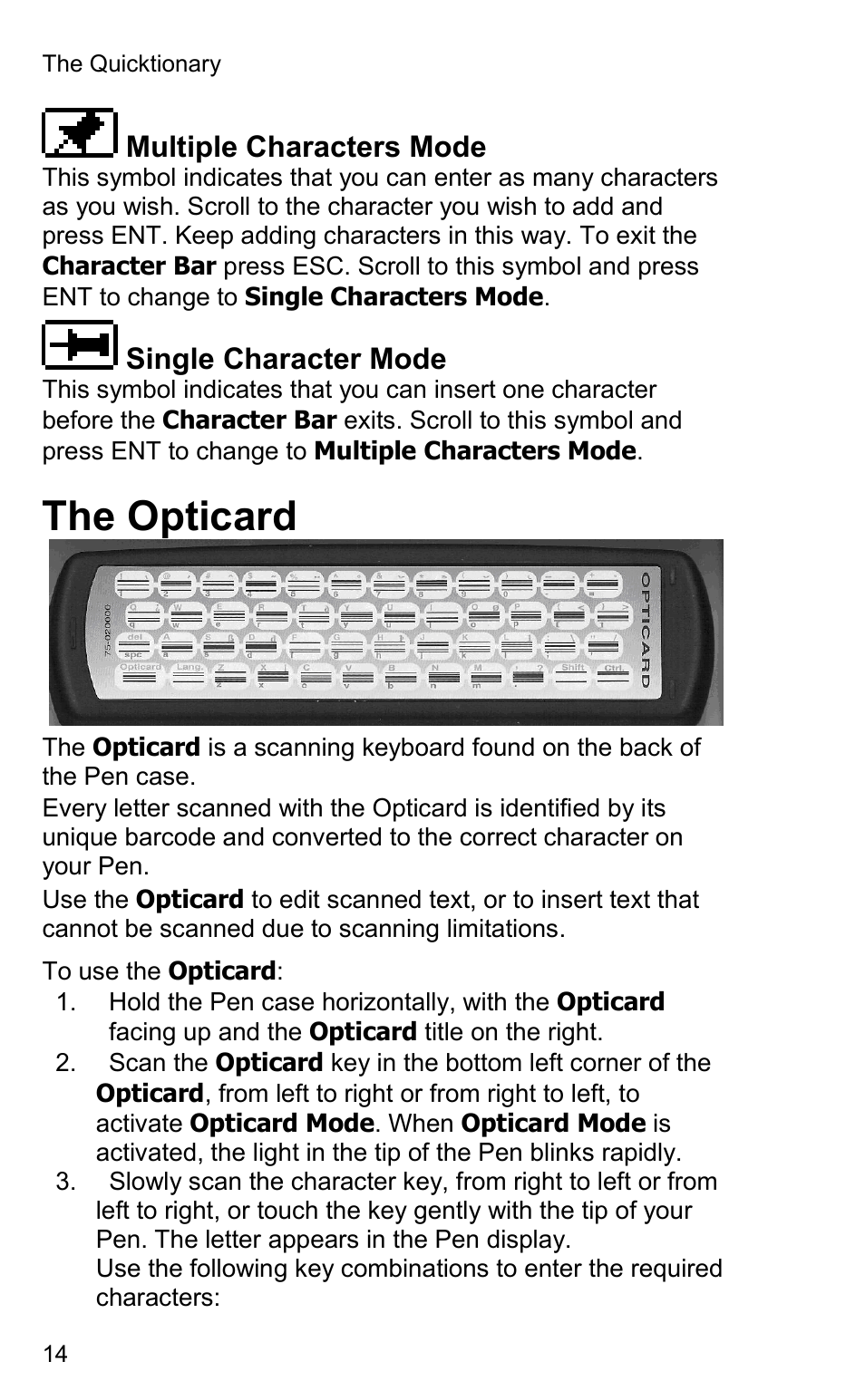 The opticard | Wizcom Quicktionary 2 User Manual | Page 14 / 25