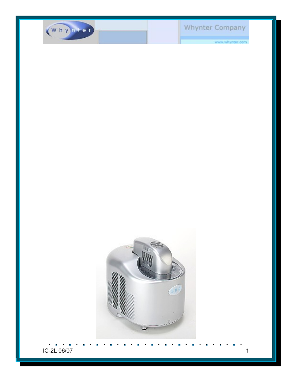 Whynter SNO IC-2L User Manual | 7 pages