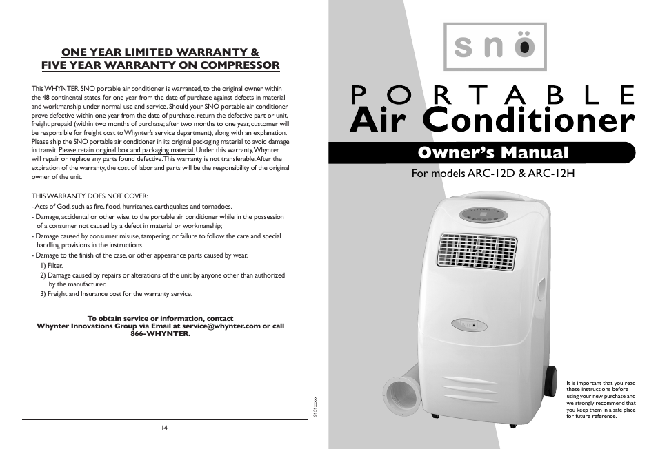 Whynter ARC-12H User Manual | 8 pages