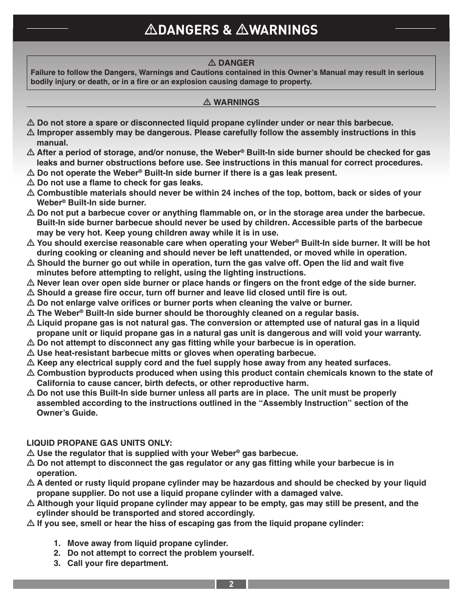 Ƽdangers & ƽwarnings | weber 42377 User Manual | Page 2 / 10