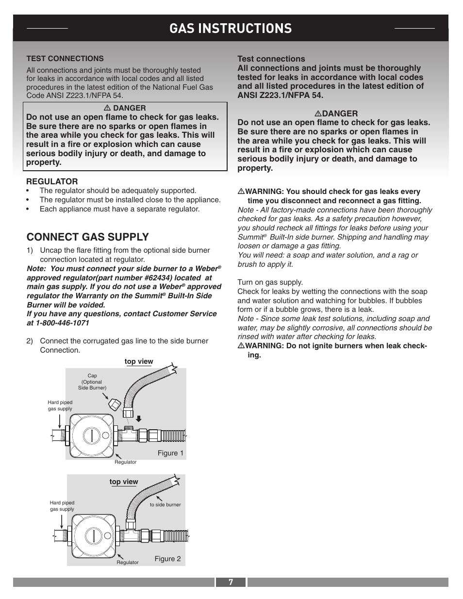 Gas instructions, Connect gas supply | weber 42377 User Manual | Page 7 / 10