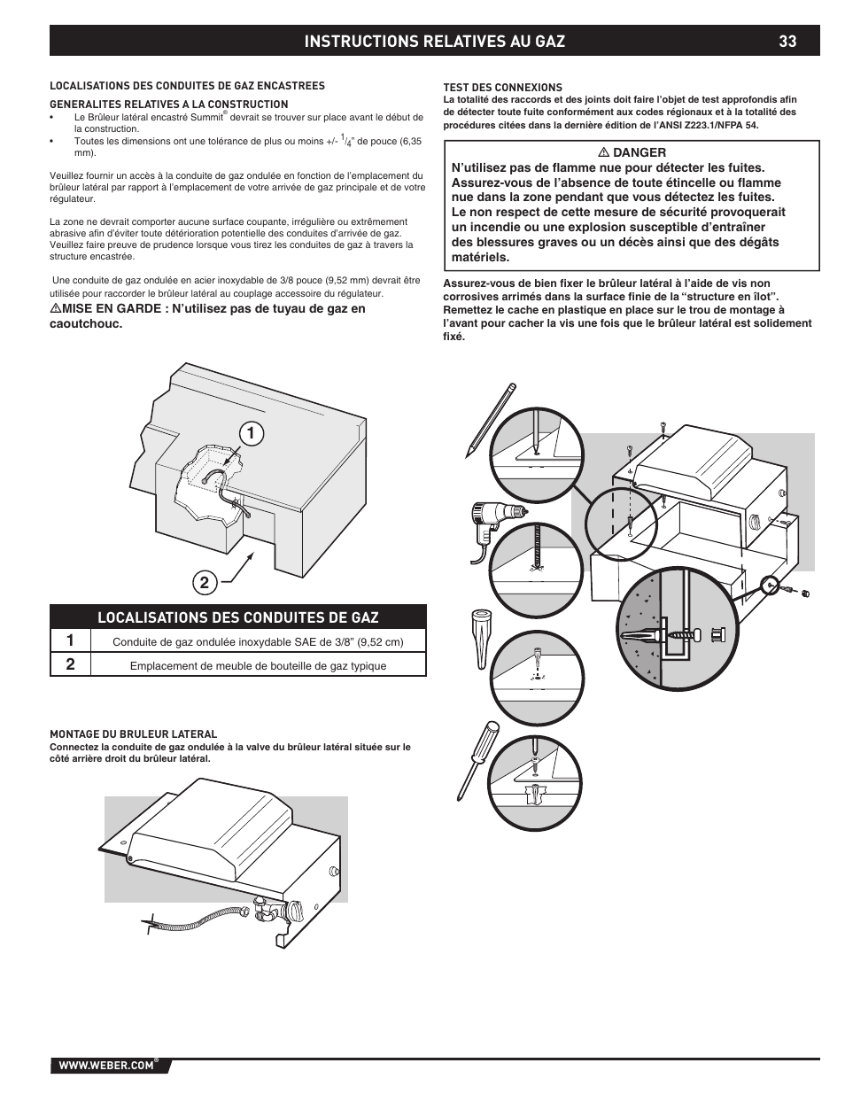 21 instructions relatives au gaz, Localisations des conduites de gaz | weber 89796 User Manual | Page 33 / 44