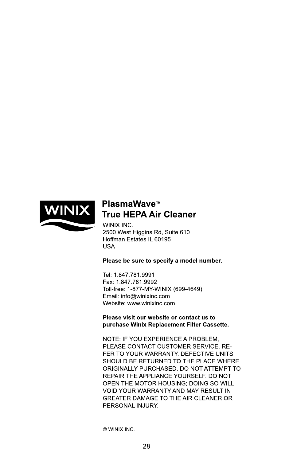 Winix Air Cleaner User Manual | 28 pages