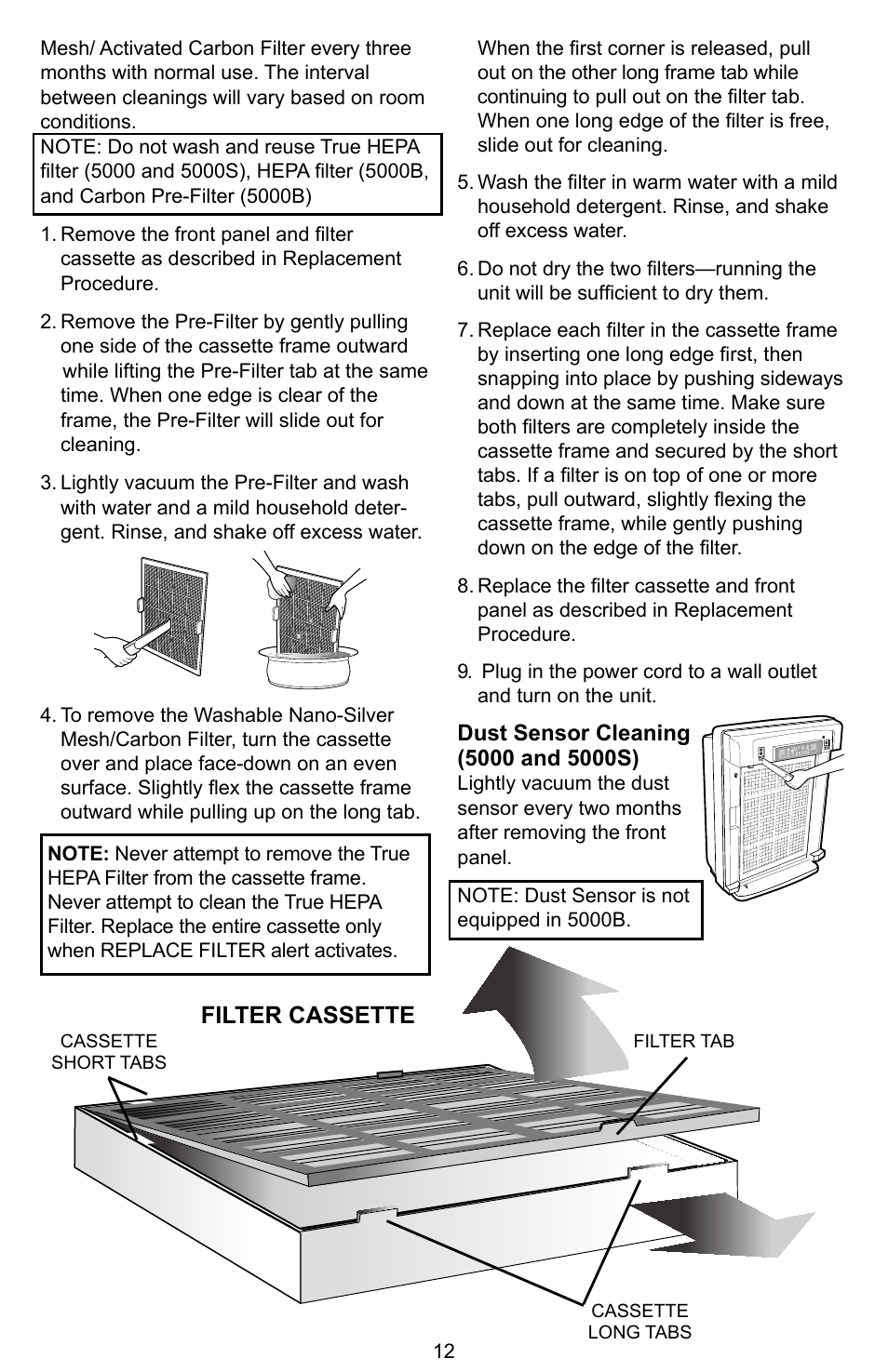 Filter cassette | Winix Air Cleaner User Manual | Page 13 / 28