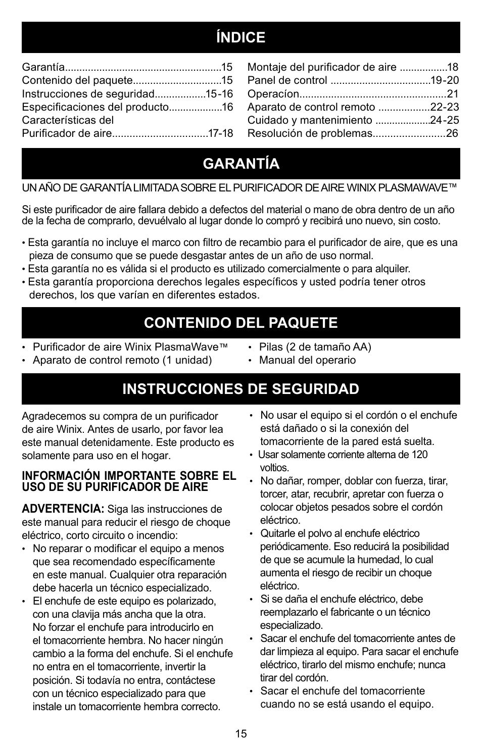 Winix Air Cleaner User Manual | Page 16 / 28