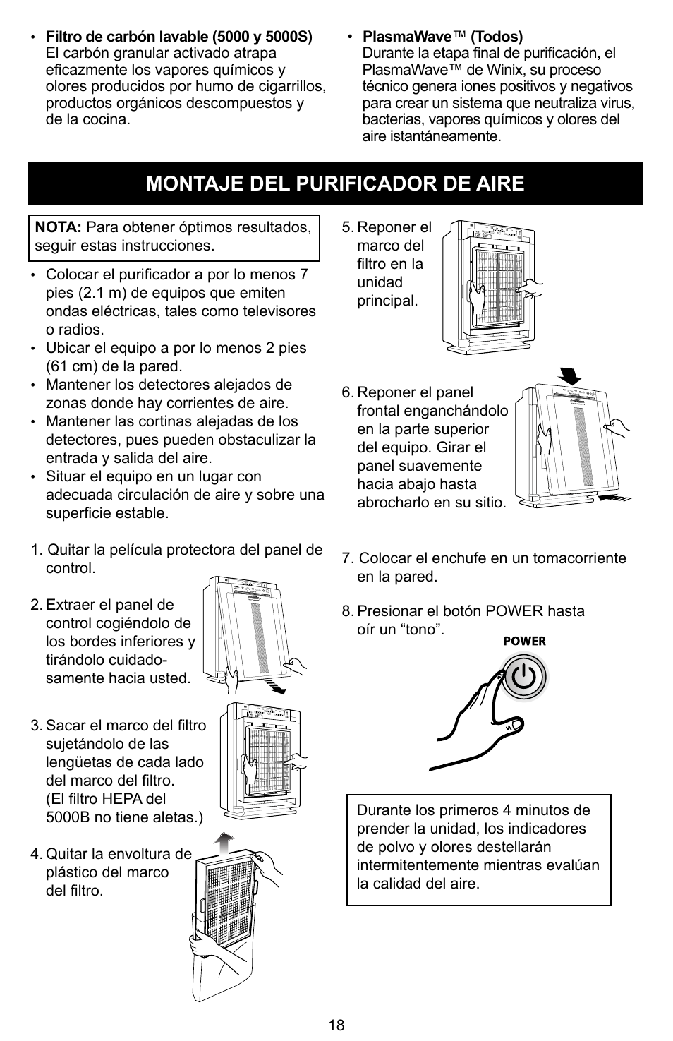 Montaje del purificador de aire | Winix Air Cleaner User Manual | Page 19 / 28
