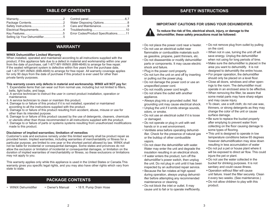 Winix Winx Dehumidifer 871 User Manual | Page 2 / 6