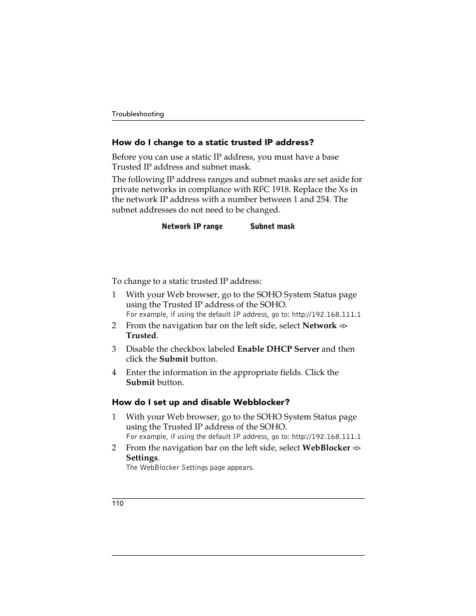 How do i change to a static trusted ip address, How do i set up and disable webblocker | WatchGuard Technologies SOHO User Manual | Page 110 / 118