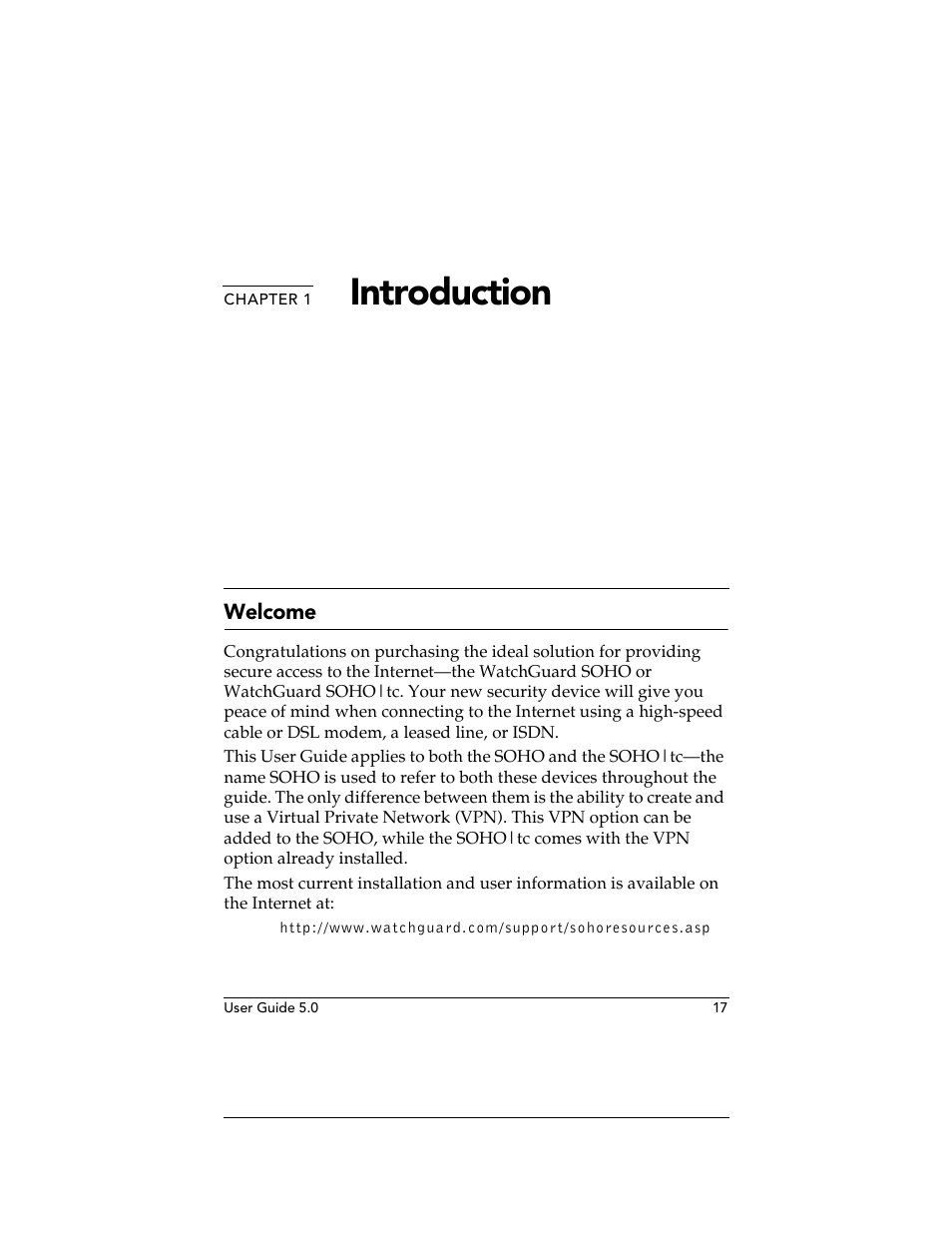 Chapter 1 introduction, Chapter 1, Introduction | WatchGuard Technologies SOHO User Manual | Page 17 / 118
