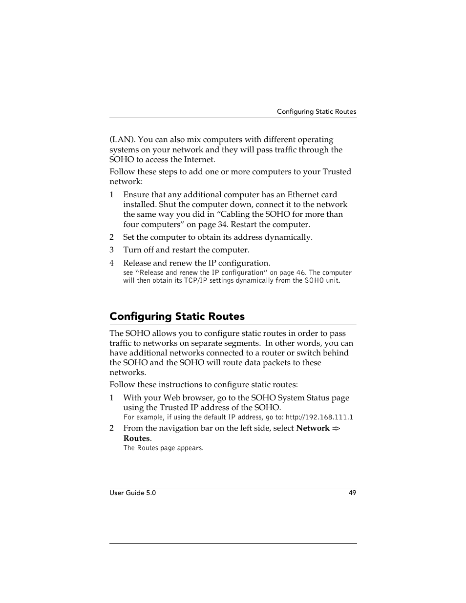 Configuring static routes | WatchGuard Technologies SOHO User Manual | Page 49 / 118