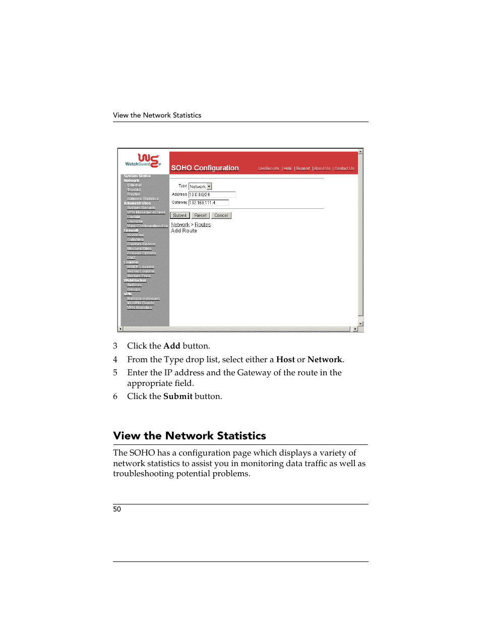 View the network statistics | WatchGuard Technologies SOHO User Manual | Page 50 / 118